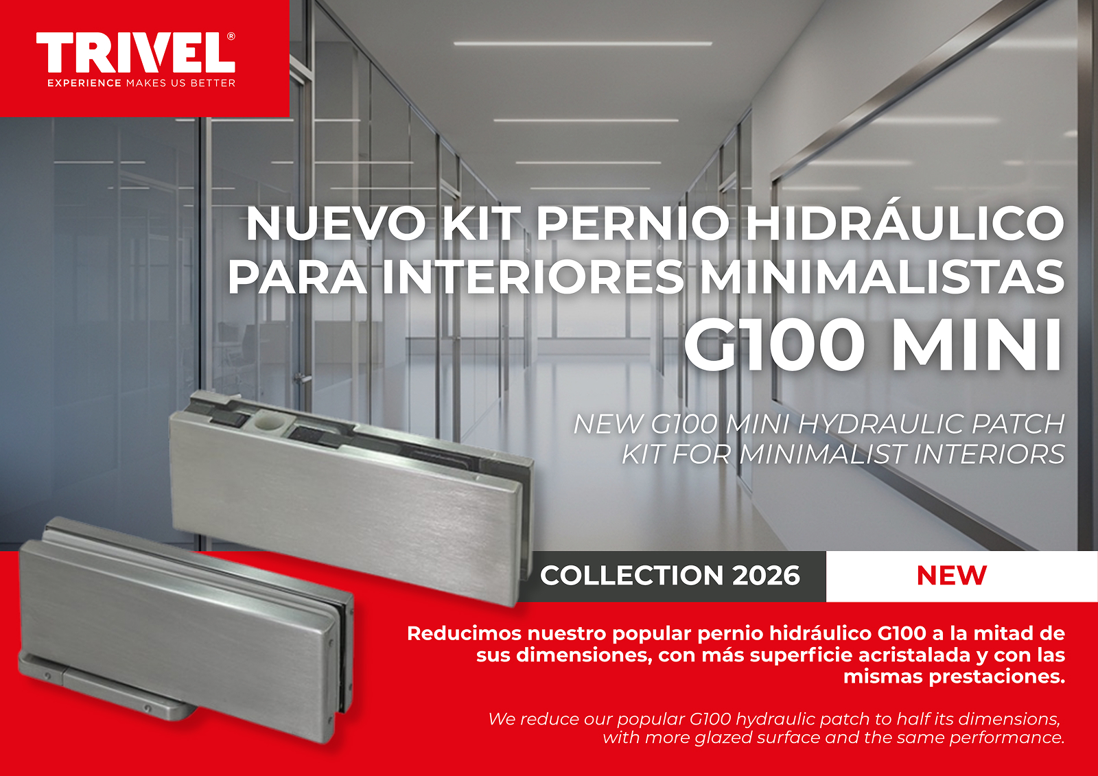 NOVEDAD 2026: Nuevo Kit Pernio Hidráulico G100 MINI para interiores minimalistas herrajes online